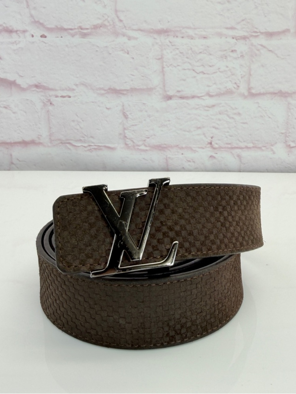 Louis Vuitton Brown Mini Damier Suede LV Initiales Belt 110cm